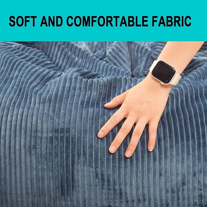 Bean Bag Chair 3Ft Luxurious Faux Rabbit Fur Memory Foam Bean Bag Chairs for Adults/Teens with Filling,Ultra Soft Faux Fur Fabric, Round Fluffy Sofa for Living Room Bedroom College Dorm (Blue)-CubbioJoy