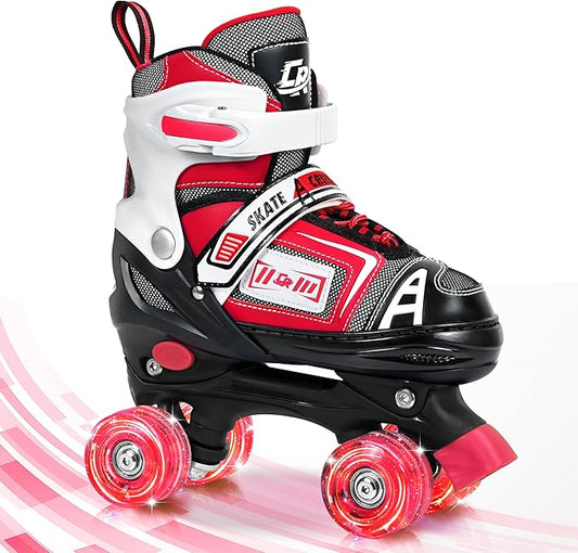 Adjustable Quad Skates for Kids, Teens, and Adults – Light-Up Wheels – Comfortable Fit, Secure Closure, Indoor and Outdoor Roller Skates for Boys and Girls-CubbioJoy