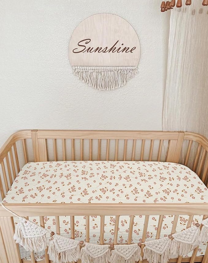 Bassinet Sheet for Baby Boy and Girl 2 Pack, Fitted Sheets for Rectangle, Oval, Hourglass Bassinet Mattress, Muslin Moses Basket Sheets with Neutral Style (Floral & Pink)-CubbioJoy