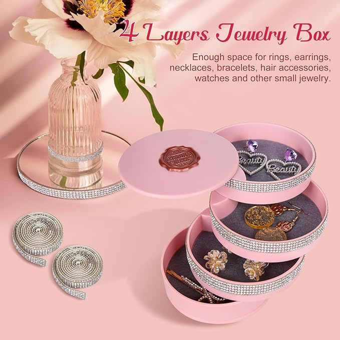 CONBOLA Jewelry Holder Organizer, Christmas Gifts Ideas for Women, Small Jewelry Storage Box Earring Holder, 5-Layer Rotating Jewelry Storage Tray with Lid for Bracelets Rings Bracelets-CubbioJoy