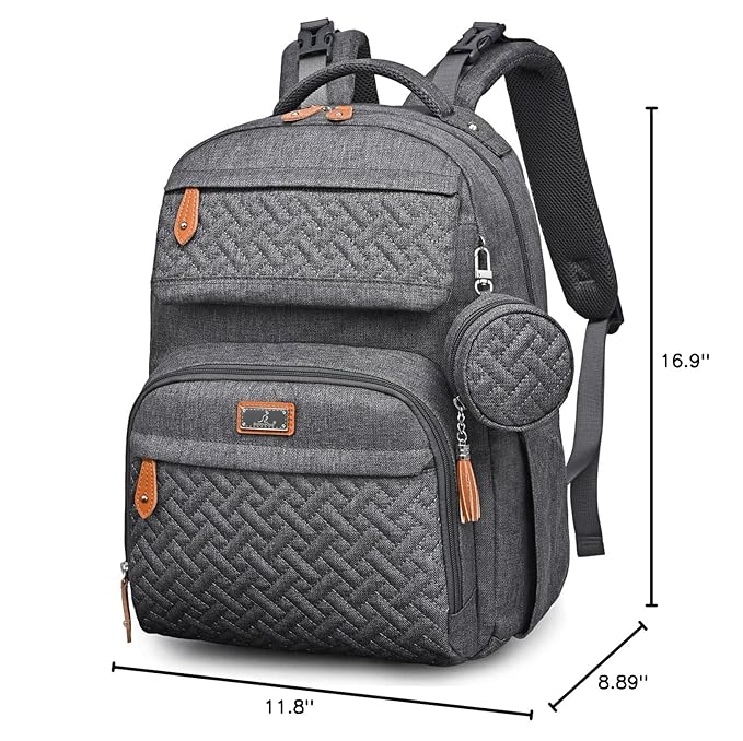 BabbleRoo Diaper Bag Backpack, Travel Backpack with Changing Pad, Pacifier Case & Stroller Straps, Multifunction, Waterproof, Unisex - Dark Gray-CubbioJoy