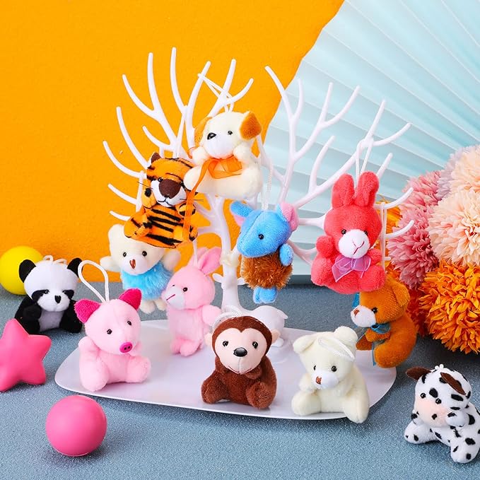 60 Pack Mini Stuffed Animal Bulk Small Plush Animal Toys Miniature Stuff Animal Keychain Set for Easter Egg Party Favors, Valentine‘s Day Gift, Goodie Bag Fillers, Carnival Prizes, Classroom Rewards-CubbioJoy