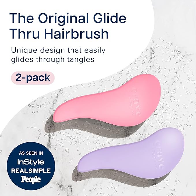 Crave Naturals Glide Thru Detangling Brush for Adults and Kids - Detangler Brush for Curly or Straight, Wet or Dry Hair - Gentle on Tangles Hair Comb - 7.5x3-Inch, Pink and Purple (Pack of 2)-CubbioJoy