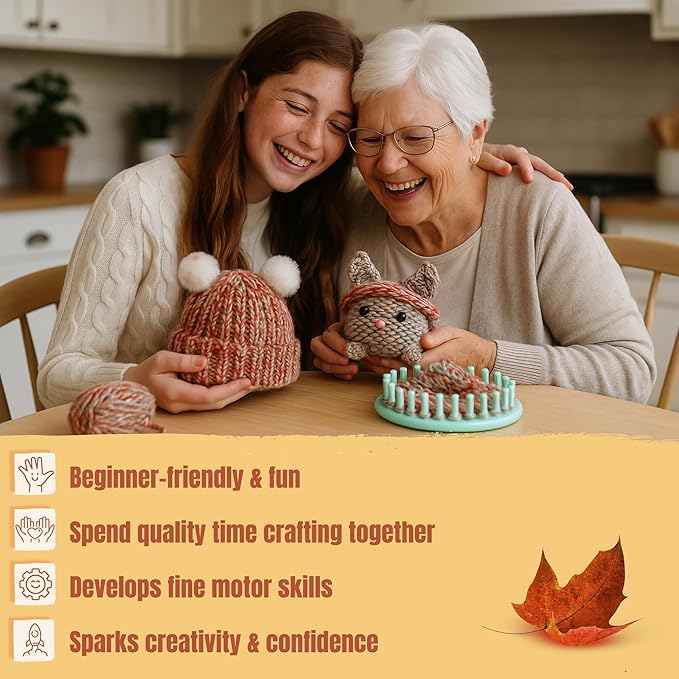 CRAFTILOO Knitting Kit for Kids – Beginner Knitting Kit to Make a Hat & Cat – Quick Knit Loom Kit with Yarn, Tools & Instructions – Knitting for Beginners Kit for Girls & Boys Ages 8+-CubbioJoy