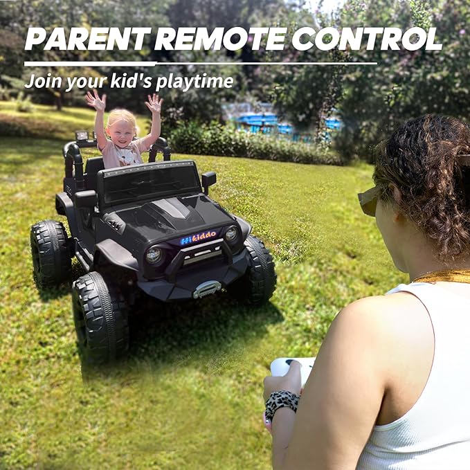 24V 9Ah Ride on Toy for Big Kids, 4x4 2 Seater Ride on Car Truck w/Remote Control, 4x200W Motors - Black Warrior-CubbioJoy
