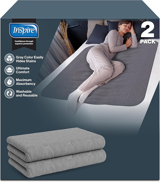 Inspire Underpads | Stain Hiding Gray Reusable Incontinence Bed Pads | Waterproof Mattress Pad | for Adults Babies and Dogs (34 X 52)-CubbioJoy