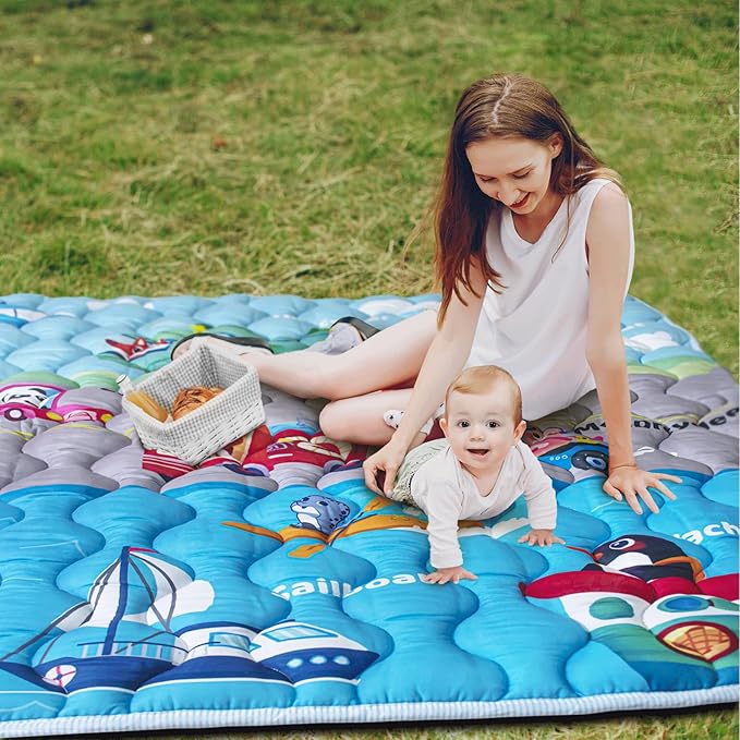 Baby Play Mat, 50x50 Playpen Mat with Super Soft Touch, Activity Mat with Upgraded Anti-Slip Bottom, Machine Washable Crawling Mat for Floor & Picnic (Vehicles)-CubbioJoy