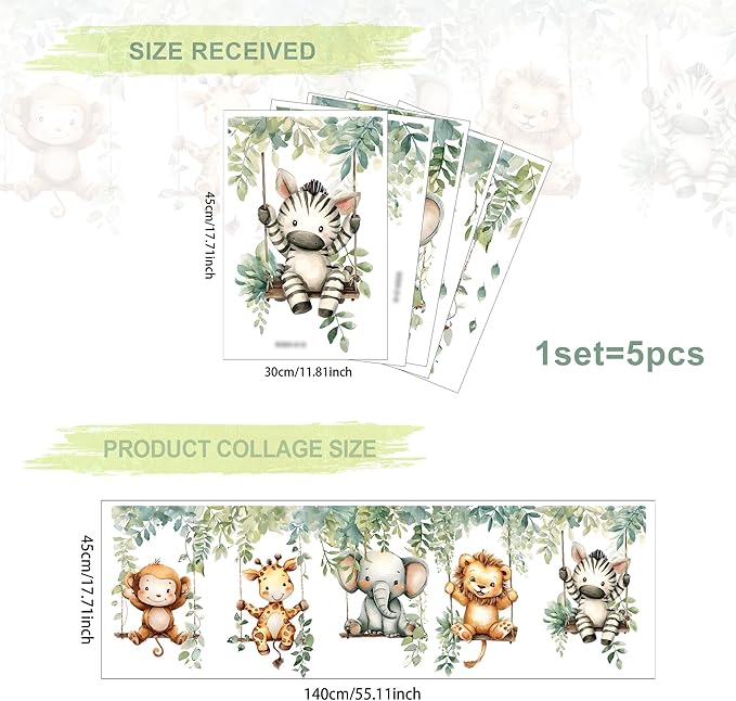 Jungle Animal Wall Decals,Jungle Animals Monkey Elephants, Lions, Zebras, Giraffes Vine Leaves Wall Stickers,Zoo Sticker for Kids Baby Boys Room Nursery Bedroom Playroom Home Decoration.-CubbioJoy