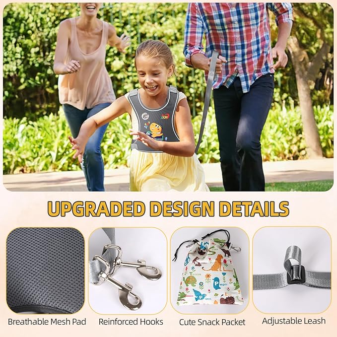 2025 New Safety Walking Harness for Big Kids (6-12yrs) with Autism Special Needs ADHD, Anti-Elopement Vest Harness with Grab Handle and Light Reflector, Adjustable Leash for Autistic, Active Child-CubbioJoy