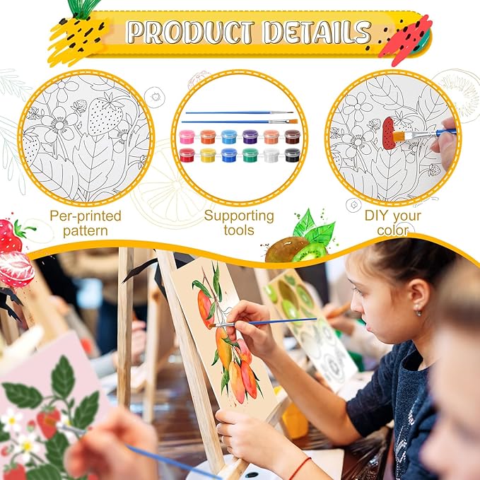 Blosssound 10 Set Pre Printed Canvas Pre Drawn Canvas Painting with Easel Kits 5" x 7" Outline Painting Panels for Beginners, DIY Craft Project, Party Favor, Home Decors(Fruit)-CubbioJoy