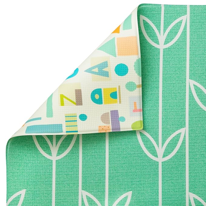 Baby Care Play Mat (Large, Sea Petals - Green) Original One-Piece Reversible Rollable Waterproof Play Mat for Infants, Babies, Toddler, and Kids-CubbioJoy