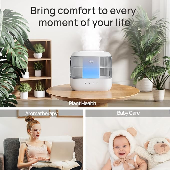 Dreo Top Fill 4L Humidifiers for Bedroom, 36H Runtime, 28 dB Quiet Cool Mist Supersized Air Humidifier for Large Room, Plants, Baby Nursery, Indoor, Night Light, Easy to Clean & Fill, Gray-CubbioJoy