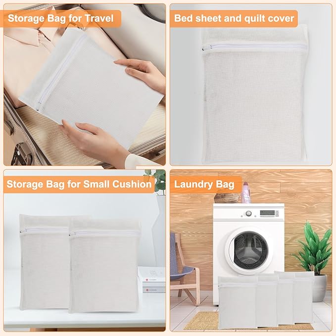 4-Piece White Medium Durable Organic Cotton Mesh Laundry Bags with Sturdy Zippers and Breathable Mesh are Delicate Laundry Bags for Underwear, Clothes, Pants and Socks-CubbioJoy