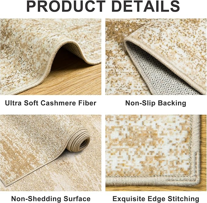 6x9 Area Rugs for Living Room - Washable Rug Modern Abstract Soft Large Neutral Non-Slip Carpet Indoor Floor Stain Resistant Thin Carpets for Bedroom Dining Room Farmhouse Nursery Home Office Beige-CubbioJoy