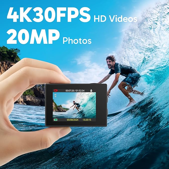 AKASO EK7000 4K30FPS 20MP WiFi Action Camera with EIS Ultra HD 131FT Waterproof Underwater Camera Remote Control 4X Zoom Support External Microphone-CubbioJoy