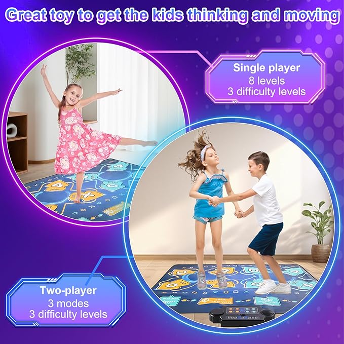 2Player Dance Mat for Kids, Electronic Double Dance Mixer Rhythm Step Play Mat,Dance pad Game Toys Music for Girls Boys,Christmas/Festival/Birthday Gifts for Kids,Age 3 4 5 6 7 8 9 10 11 12+ Year Old-CubbioJoy