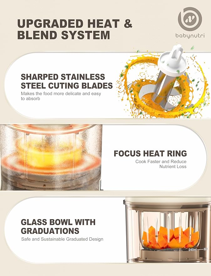 Auto Baby Food Maker, Glass Baby Food Mills, Baby Blender & Steamer and Puree Maker with Auto Cooking, Easy Cleaning, Dishwasher Safe, Cook at Home, Touch Screen Control-CubbioJoy