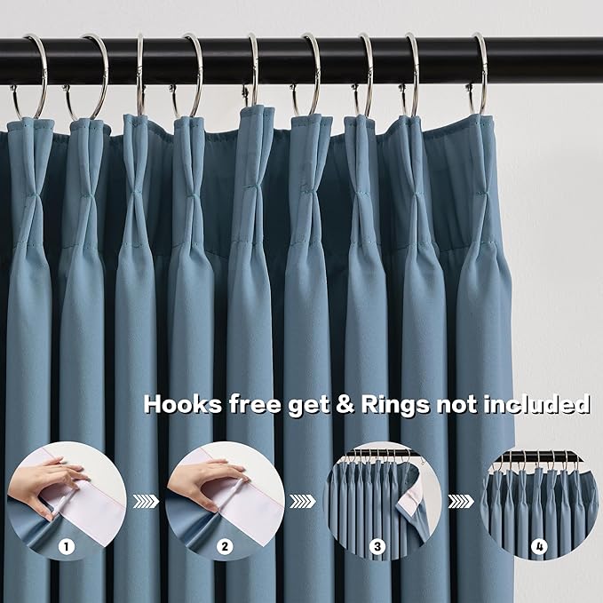 KEQIAOSUOCAI Dusty Blue Pleat Wide Width Drapes 80 x 96 inch Long 2 Panels - Thermal Insulated Room Divider Curtains for Bedroom/Living Room/Patio, Pinch Pleated Curtain Panel with Hooks-CubbioJoy