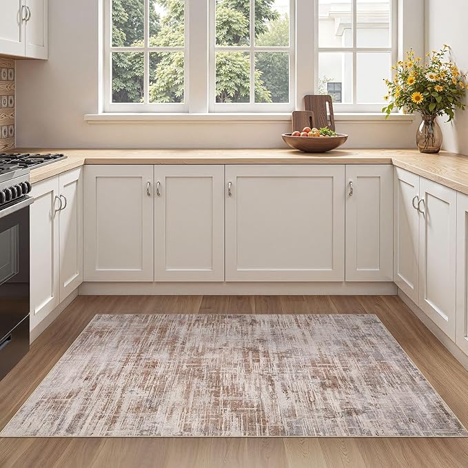 Area Rug for Living Room: 3x5 Washable Neutral Abstract Modern Soft Rugs Non Slip Indoor Floor Stain Resistant Carpet for Bedroom Dining Room Office Nursery - Red Brown-CubbioJoy