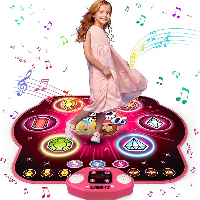 Dance Mat Toys for 3-12 Year Old Girls, 6-Button Kids Dance Mats Bluetooth Dance Pad, Light-up 6 Game Modes Dance Mat for Kids, Christmas/Birthday Gifts for 3-5 6 7 8 9 10+ Year Old Kid-CubbioJoy