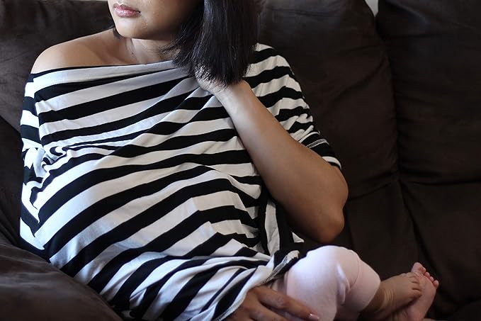Itzy Ritzy 4-in-1 Nursing Cover, Car Seat Cover, Shopping Cart Cover & Infinity Scarf – Breathable, Multi-Use Nursing Cover Up for Breastfeeding, Carseat Canopy & Stroller Cover (Black & White Stripe)-CubbioJoy