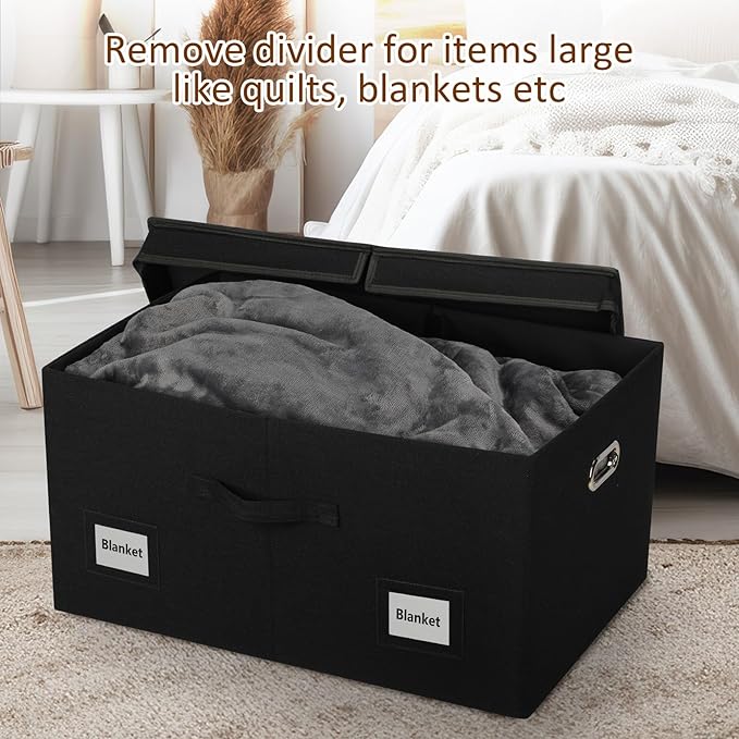 75 Quarts Extra Large Decorative Storage Bins with Lids, 3 Packs Black Collapsible Storage Bins with Lids, Stackable Storage Bins Decorative Box Storage With Lid Extra Large-CubbioJoy