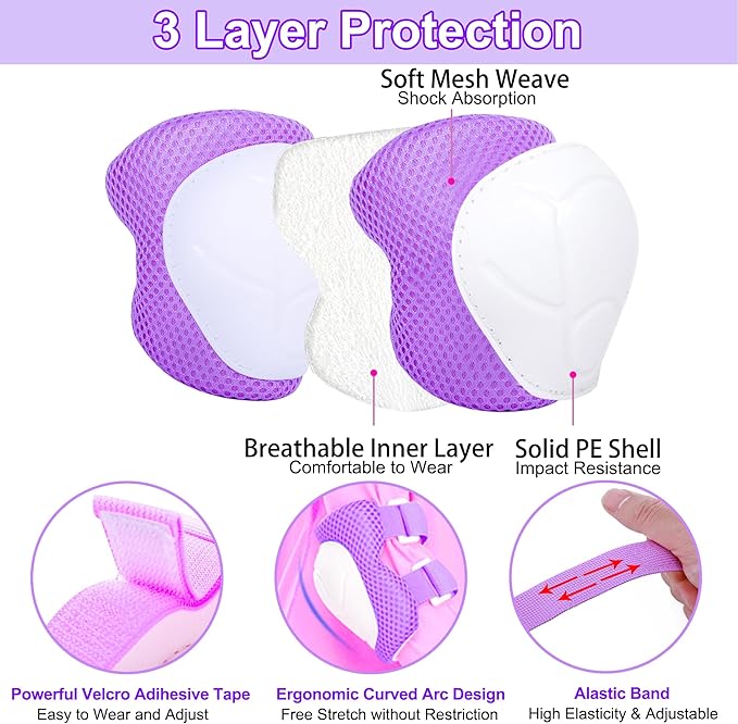 Kids Bike Helmet with DIY Stickers and Knee Pads Elbow Pads Wrist Guard Set for Ages 3-8-14 Toddler Boys Girls Helmet for Roller Skates Cycling Skateboarding Bicycle Scooter-CubbioJoy