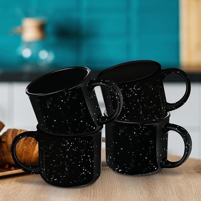 DISCOUNT PROMOS Ceramic Campfire Coffee Mugs 13 oz. Set of 10, Bulk Pack - Perfect for Tea, Espresso, Cappuccino, Hot Cocoa - Black-CubbioJoy