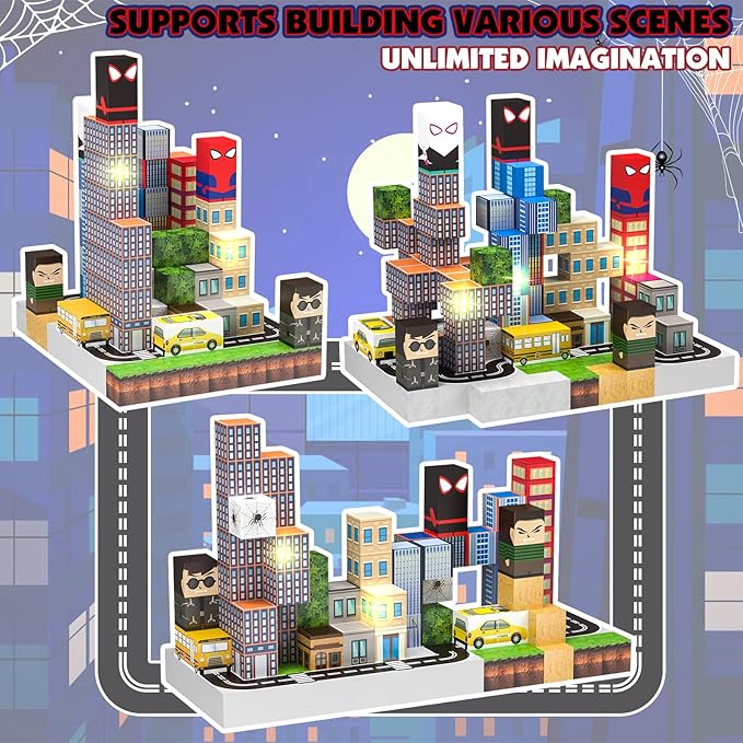 150 PCS Magnetic Blocks Building Toys Set, Spider Toys Light Up Magnetic Building Blocks for Boys Girls Ages 3+, 1 Inch Magnet Cubes STEM Sensory Construction Toy City Themes-CubbioJoy