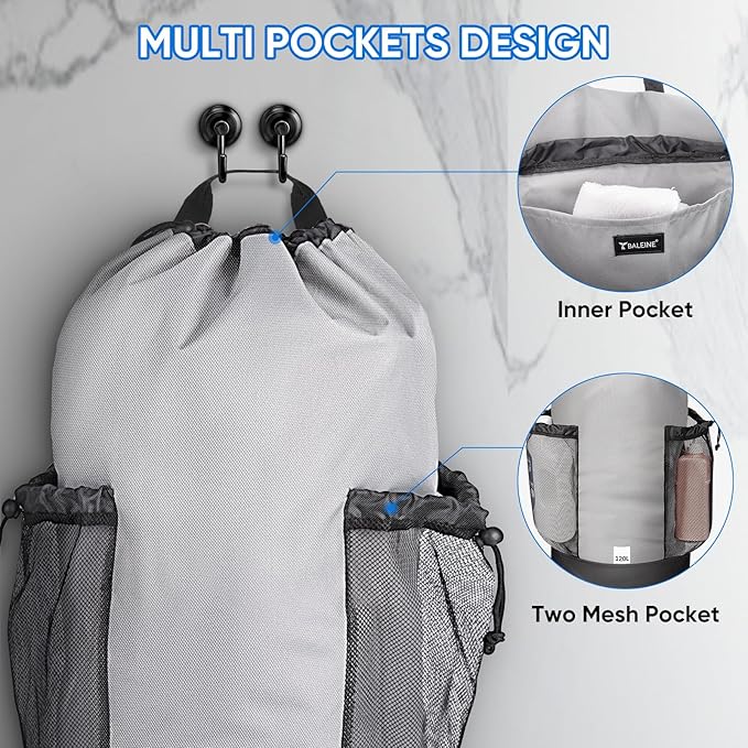 BALEINE 150L Laundry Bag Backpack, 900D Oxford Fabric Large Travel Laundry Bags with Shoulder Straps and 2 Mesh Pockets for College Dorm, Apartment, Laundromat (Grey, 150L)-CubbioJoy