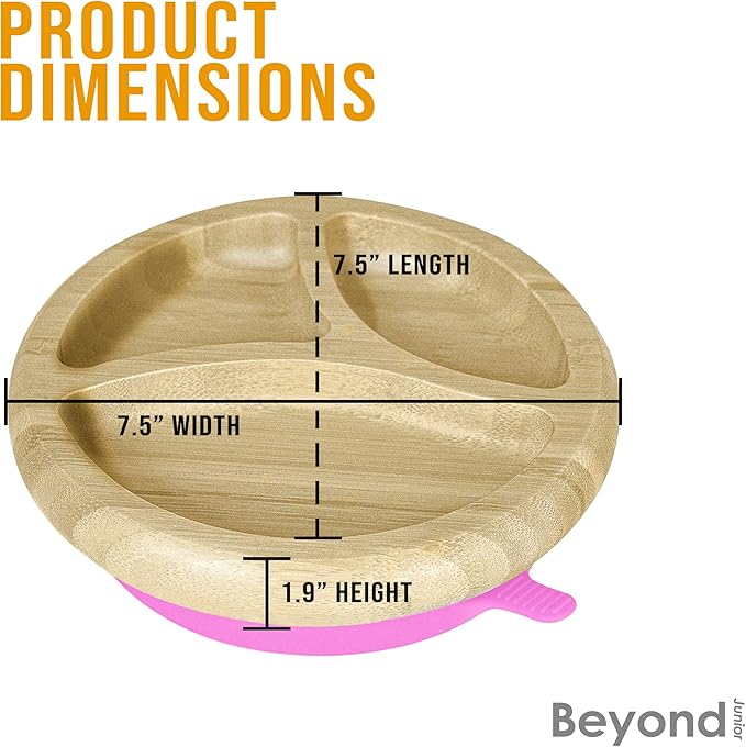 Abiie Octopod Bamboo Dish - Kids Plates for 4 months and up, 3-Compartment Baby Plates with Suction, Round Bamboo Baby Plate, Mess-Free Toddler Suction Plates, Baby Feeding Supplies, 7.5 x 7.5 x 1.9in-CubbioJoy