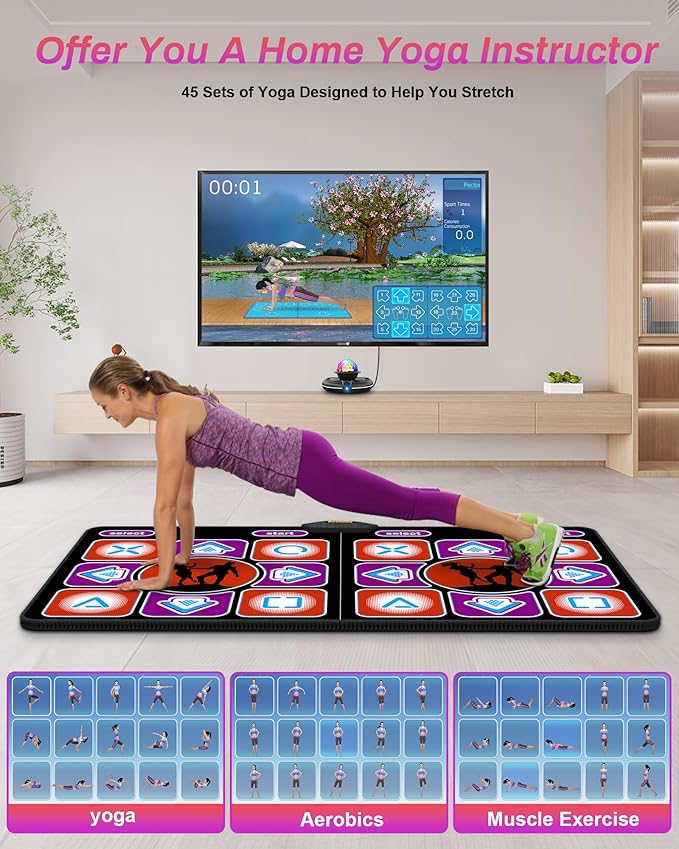 Double Dance Mat, Flannel Dance Mat for TV with HD Camera, Dual User Play Mat with Wireless Controller, Non-Slip Dance Pad for Kids Adults Girls Boys-CubbioJoy