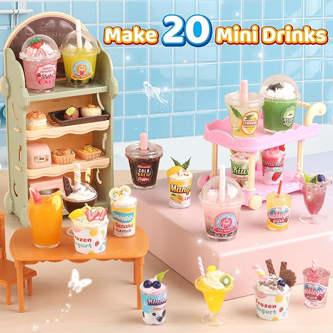 20 PCS Miniature Drink Marker Kit, Miniature Food Toys, Kitchen Pretend Food DIY Crafts Kits for Kids Ages 8-12, Girls Gift for Christmas, Birthday, Collectors, Resin Play, NOT Edible-CubbioJoy