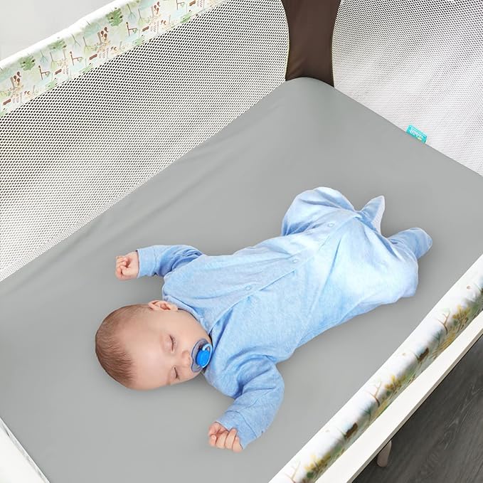 4-Pack Fitted Pack and Play Sheets for Boys and Girls - Breathable, Soft Microfiber Baby Sheets in Grey and Navy-CubbioJoy