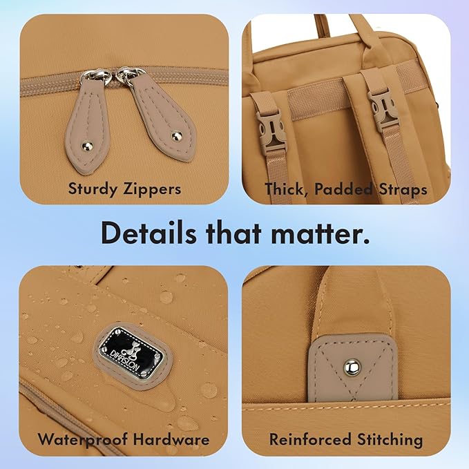 Dikaslon Diaper Bag Backpack with Portable Changing Pad, Pacifier Case and Stroller Straps, Large Unisex Baby Bags for Boys Girls, Multipurpose Travel Back Pack for Moms Dads, Tan-CubbioJoy