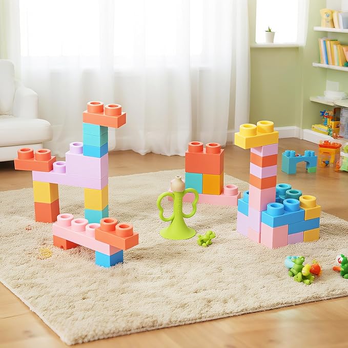 22 Pcs Soft Building Blocks for Toddlers 18M+, BPA - Free Sensory Teether Toys, Montessori STEM DIY Bricks, Early Learning Creative Stacking Set, Safe Baby Construction Toys-CubbioJoy