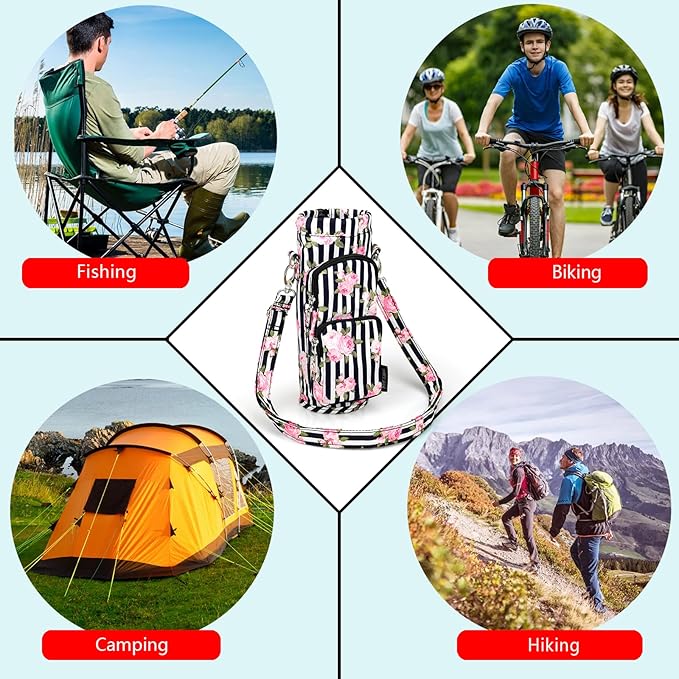 Betsey Johnson Insulated Water Bottle Pouch Holder Carrier Crossbag with Adjustable Shoulder Strap - Lightweight Polyester Accessories with Pockets Good for Hiking Sports-CubbioJoy