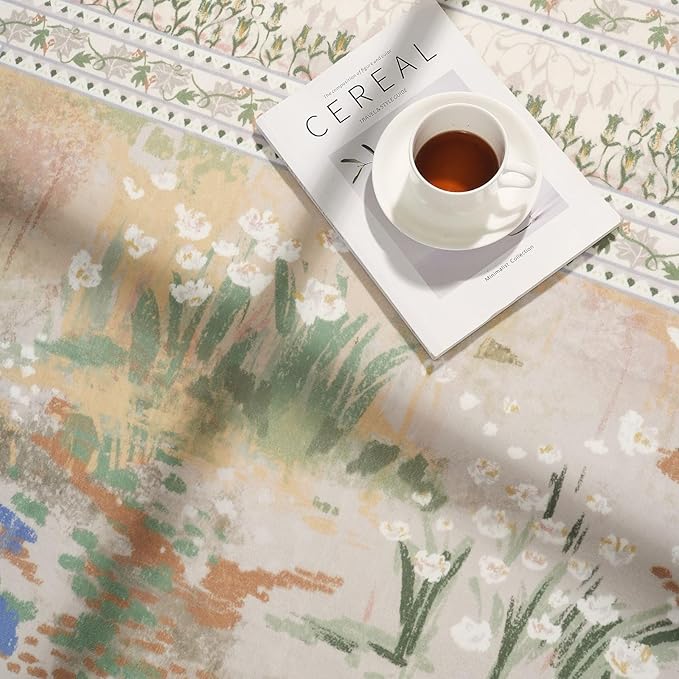 Circle Rug Impressionist-Style Vintage Round Rug 4ft Non Slip Low Pile Small Circular Rug for Bedroom Bathroom Entryway Kids Room Office College Dorm, Beige-CubbioJoy