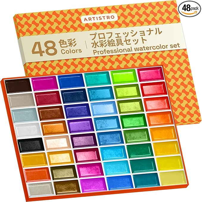 ARTISTRO Professional Watercolor Paint Set for Adults - 48 Pigment-Rich Colors, XL Pans, ASTM-I Lightfastness, High Tinting Strength Watercolor Set for Professionals made by professionals-CubbioJoy