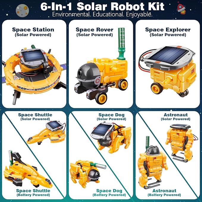6-in-1 Solar Robot Toys for Ages 8 9 10 11 12 Year Old Boys Girls, STEM Science Kits for Kids Age 8-12, Building Experiments Robotics Kit STEM Projects for Kid Christmas Birthday Gifts (Yellow)-CubbioJoy
