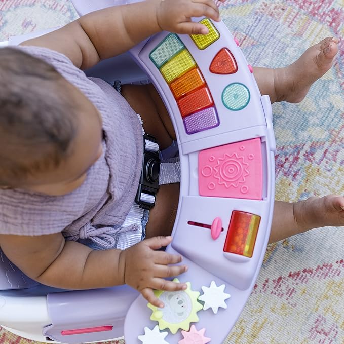 Infantino Music & Lights 3-in-1 Discovery Seat & Booster, Toddler Booster Seat for Dining Table or Kitchen Chair, Baby Activity Center & Snack Tray, Lavender-CubbioJoy