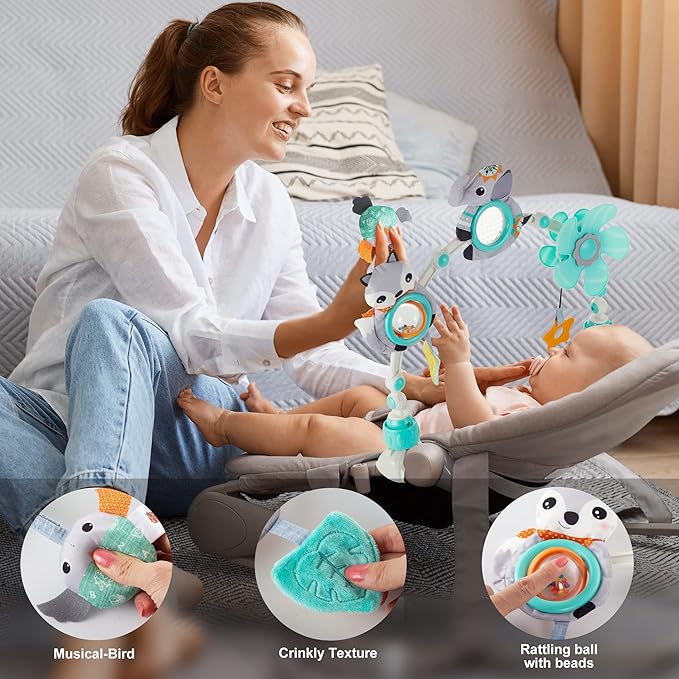 Adjustable Arch Bassinet Toys for Infant & Toddlers, Stroller Arch, Baby Crib Toys with Fascinating Hanging for Stimulating Baby’s Senses and Developing Motor Skills-CubbioJoy