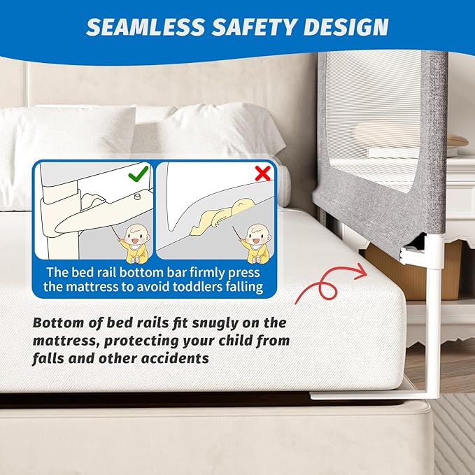 3-Piece King Size Bed Rails for Toddlers, with Headboard Rod -Height Adjustable Baby' Safety Bed Rails Guard for King Size Bed(3Pack 78.7"x78.7"x74.8"-Gray)-CubbioJoy