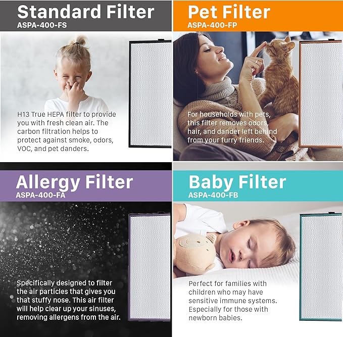 Aspen One Button Air Purifiers for Home, Cleans 1500 SqFt in 50min and 362 SqFt in 12min, HEPA Air Purifier with Automatic and App Control - Filtrate 99.97% of Smoke, Pollen, and more - Gold Oak-CubbioJoy