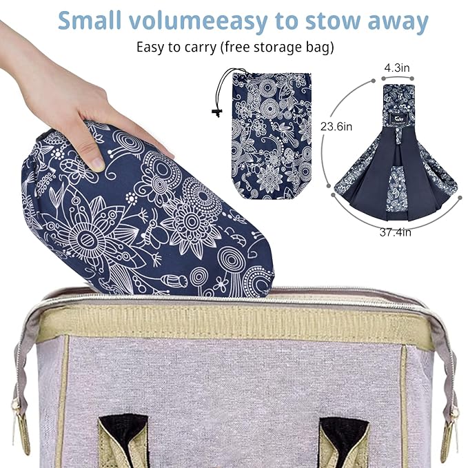 CUBY Wrap Baby Sling Carrier, Baby Wraps Sling Carrier Adjustable Breathable Lightweight Easy to Wearing - Baby Slings for Newborn Infant Toddler Front & Hip Carry Up to 40lbs (Dark Blue Floral)-CubbioJoy