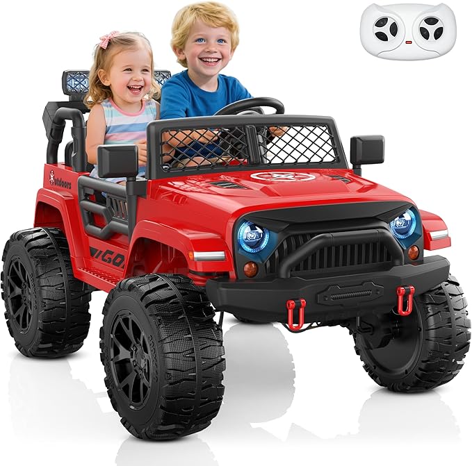 ANPABO 24V 2 Seater Ride On Car for Kids w/EVA Tires, 4X200W Motors, 4 Shock Absorbers, 2.4G Remote Control, Bluetooth Radio, LED Headlights & Searchlights, Electric Car for Kids Ages 3-8,Bright red-CubbioJoy