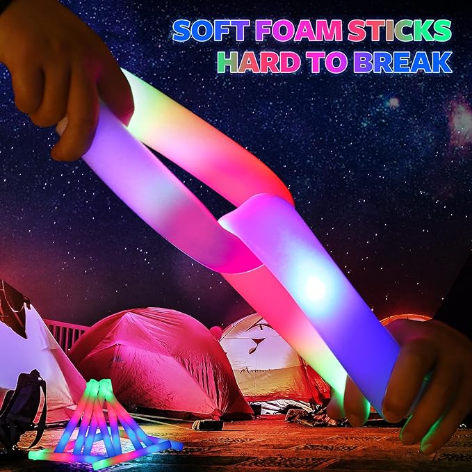 68 PCS LED Foam Glow Sticks Bulk, Glow in the Dark Party Supplies with 3 Modes Colorful Flashing, Neon Party Favors for Birthday, Wedding, Carnival, Concert, Halloween Glow Sticks-CubbioJoy