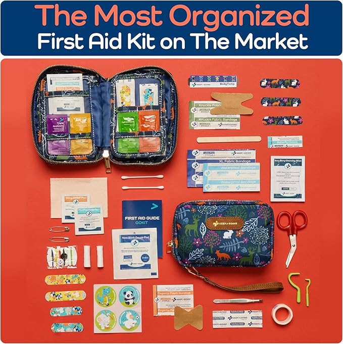 KeepGoing Travel First Aid Kit for Kids – 130 Pc. for Car, Home, Purse, Diaper Bag & Backpack with Latex-Free Bandages - Mini First Aid Kit Travel Size TSA-Approved-CubbioJoy