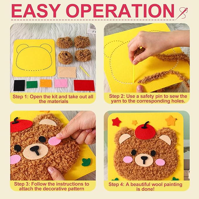 DIY Embroidery Doll Kit, Cartoon Animal Craft Sewing Kit for Kids, Felt Crafts, Beginner Sewing for Kids Ages 4-8 Plus - Helps Develop Fine Motor Skills (6PCS-Deer/Elephant/Bear/Duck/Pig/Panda)-CubbioJoy