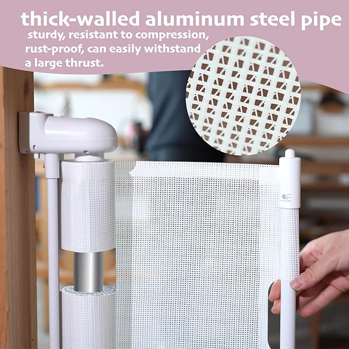 200" Retractable Baby Gates Extra Wide for Large Opening, 41" Extra Tall Retractable Dog Gate Pet Gates, Long Child Safety Mesh Gate with Fiberglass Rods for Stairs, Doorways, Hallways, Indoor/Outdoor-CubbioJoy